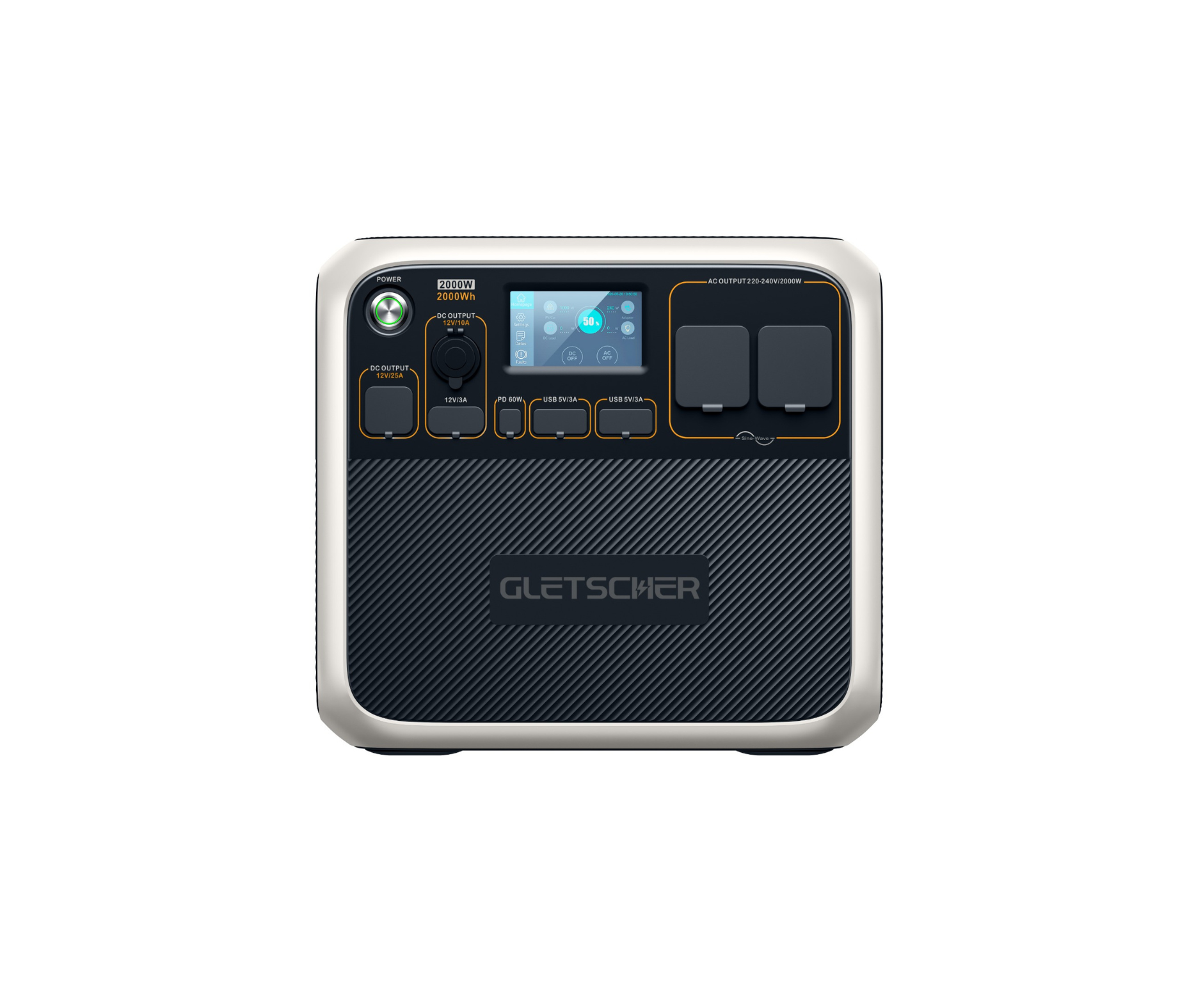 Camper Elite 200 portable powerstation with 2000Wh capacity, 2000W rated power, and 4800W surge output, compact design with multiple AC and DC ports