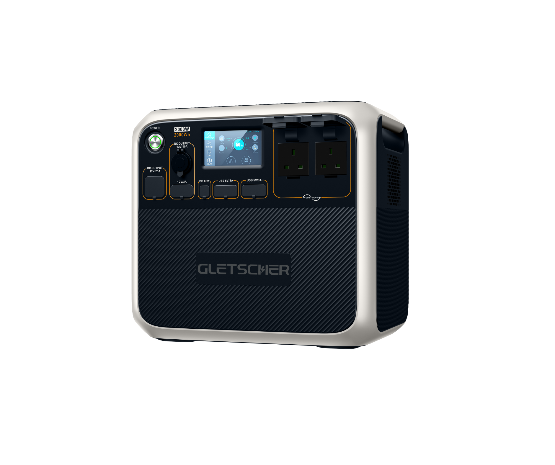 Camper Elite 200 portable powerstation with 2000Wh capacity, 2000W rated power, and 4800W surge output, compact design with multiple AC and DC ports