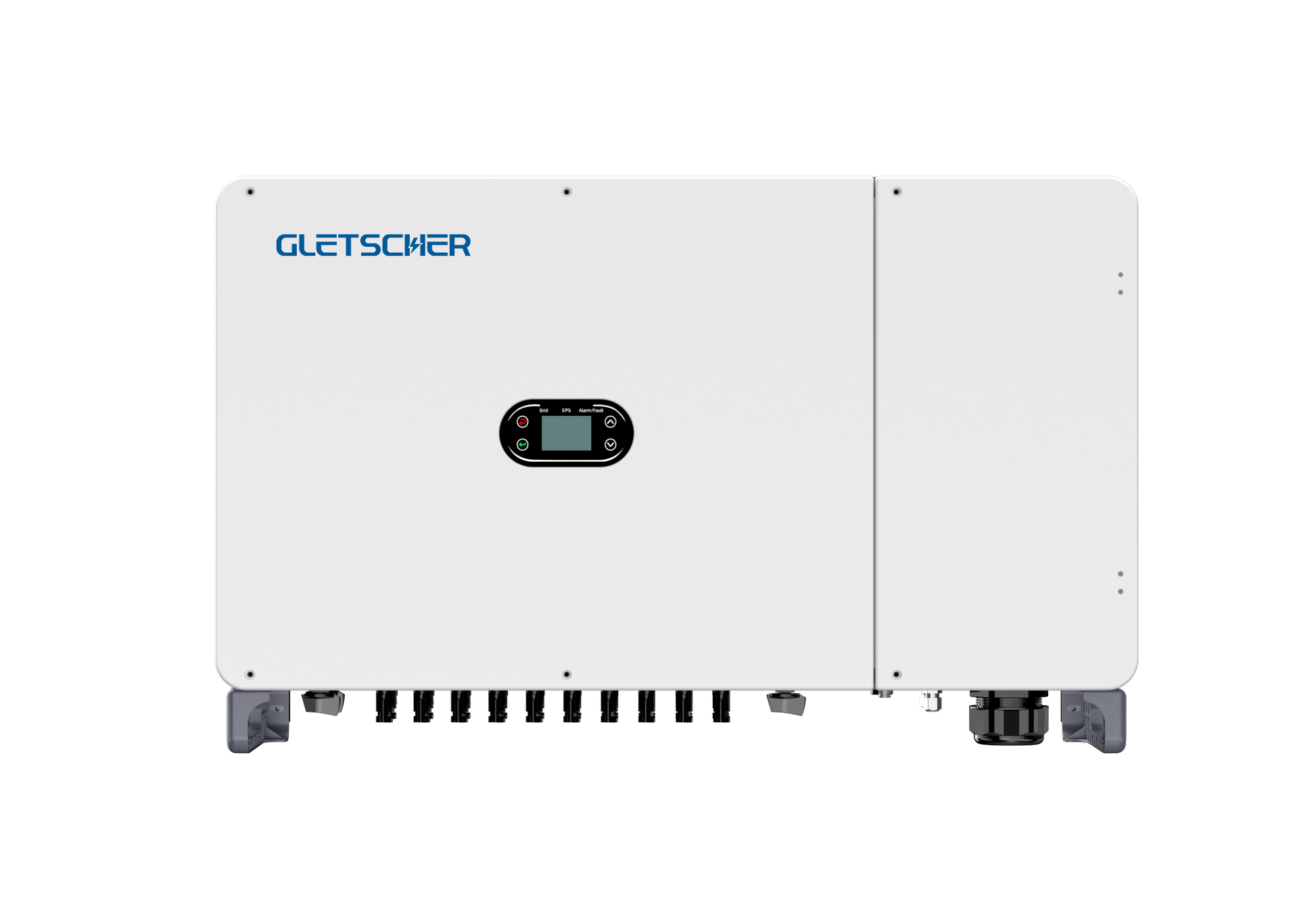 Alloy GN136KTR3 on-grid solar inverter with 136.0kW AC output, front-facing view, Gletscher branding