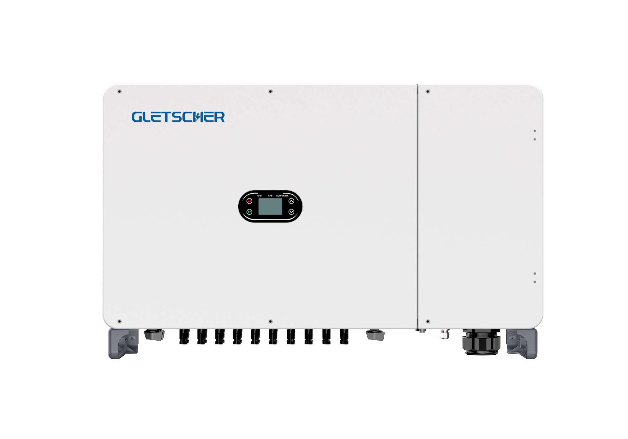 Alloy GN136KTR3 on-grid solar inverter with 136.0kW AC output, front-facing view, Gletscher branding