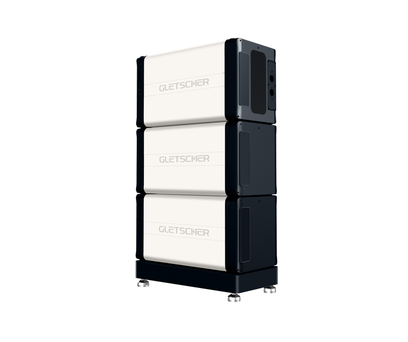 Camper Elite 700 modular powerstation with stackable battery units, 7600W output, 230V system, and compact vertical design
